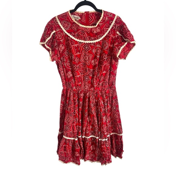 Vintage 1960s Kate Schorer Red Bandana Americana Print Dress - Picture 1 of 6